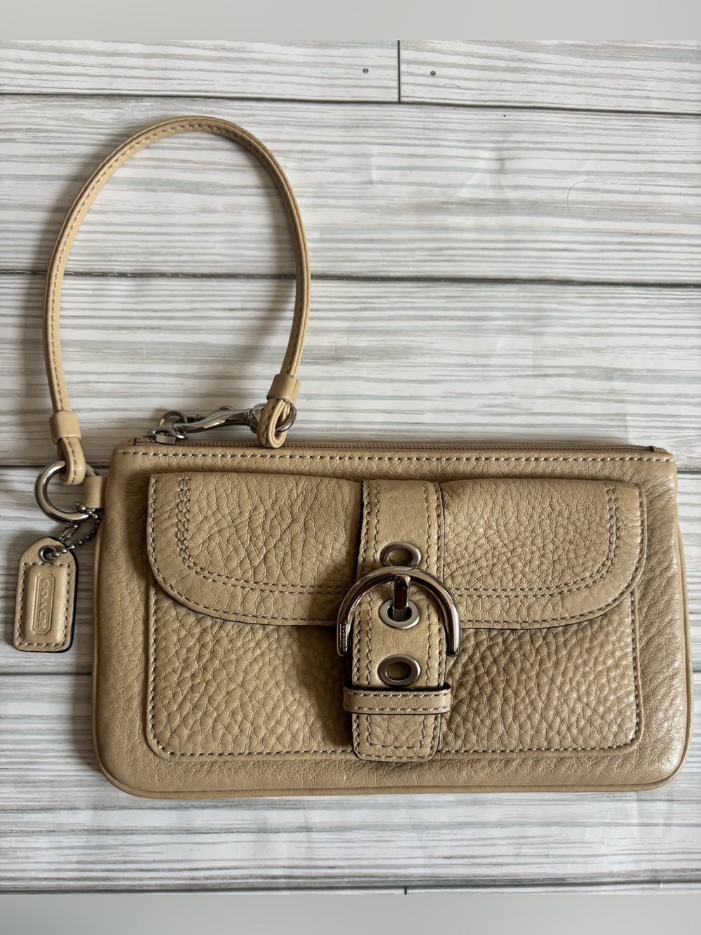 Coach Tan Leather Wristlet Clutch